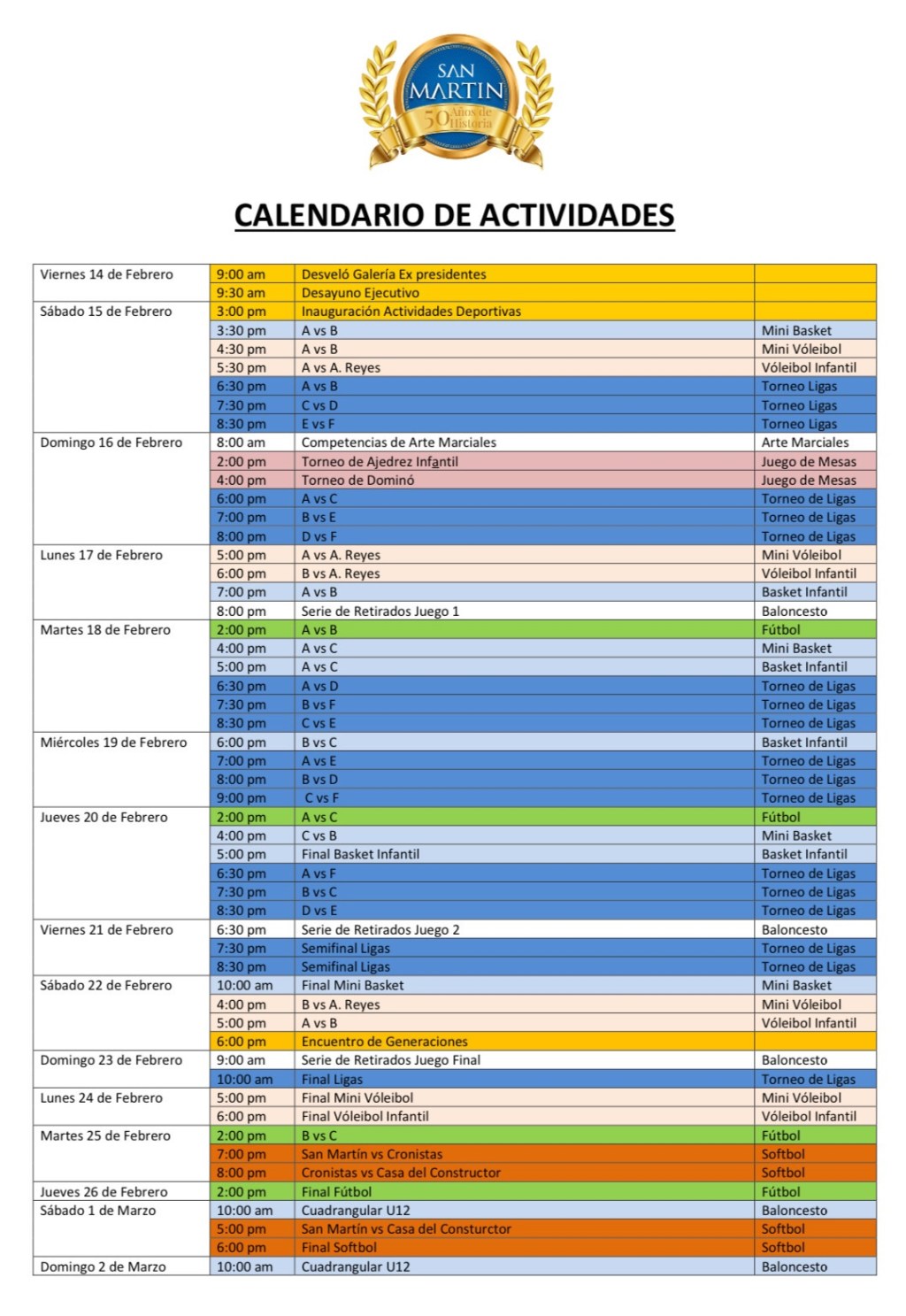 Calendario de actividades 50&nbsp;Aniversario